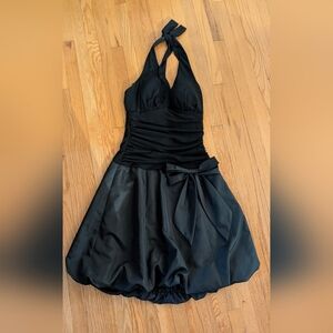 Elegant Black Halter Dress with Bow